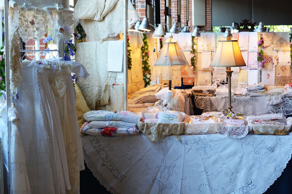 Antique linens and lamps